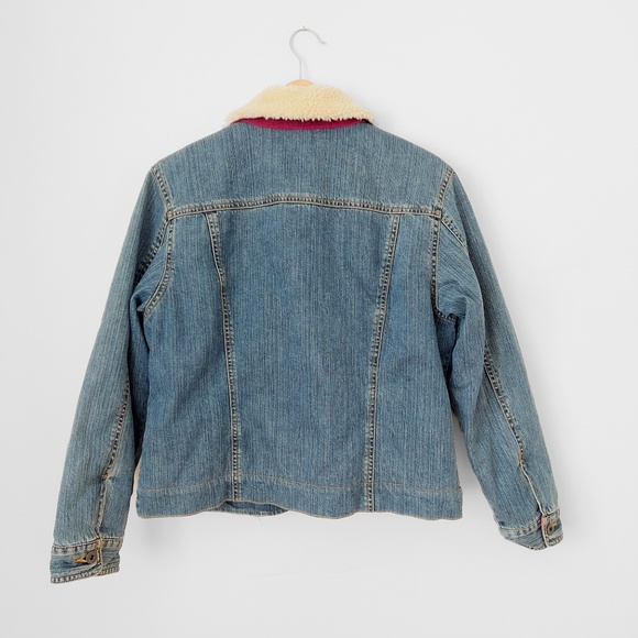 LL Bean Denim Sherpa Lined Jean Chore Barn Jacket Size Medium Petite Western - Picture 3 of 12